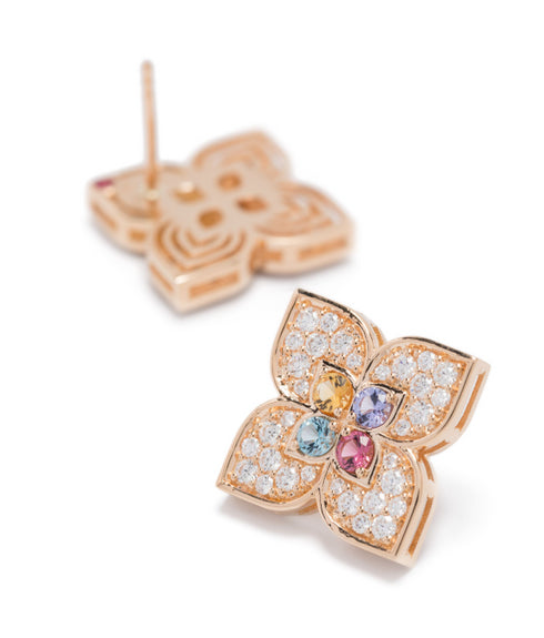 Pendientes multipiedra Princesa Flor en oro rosa de 18 quilates